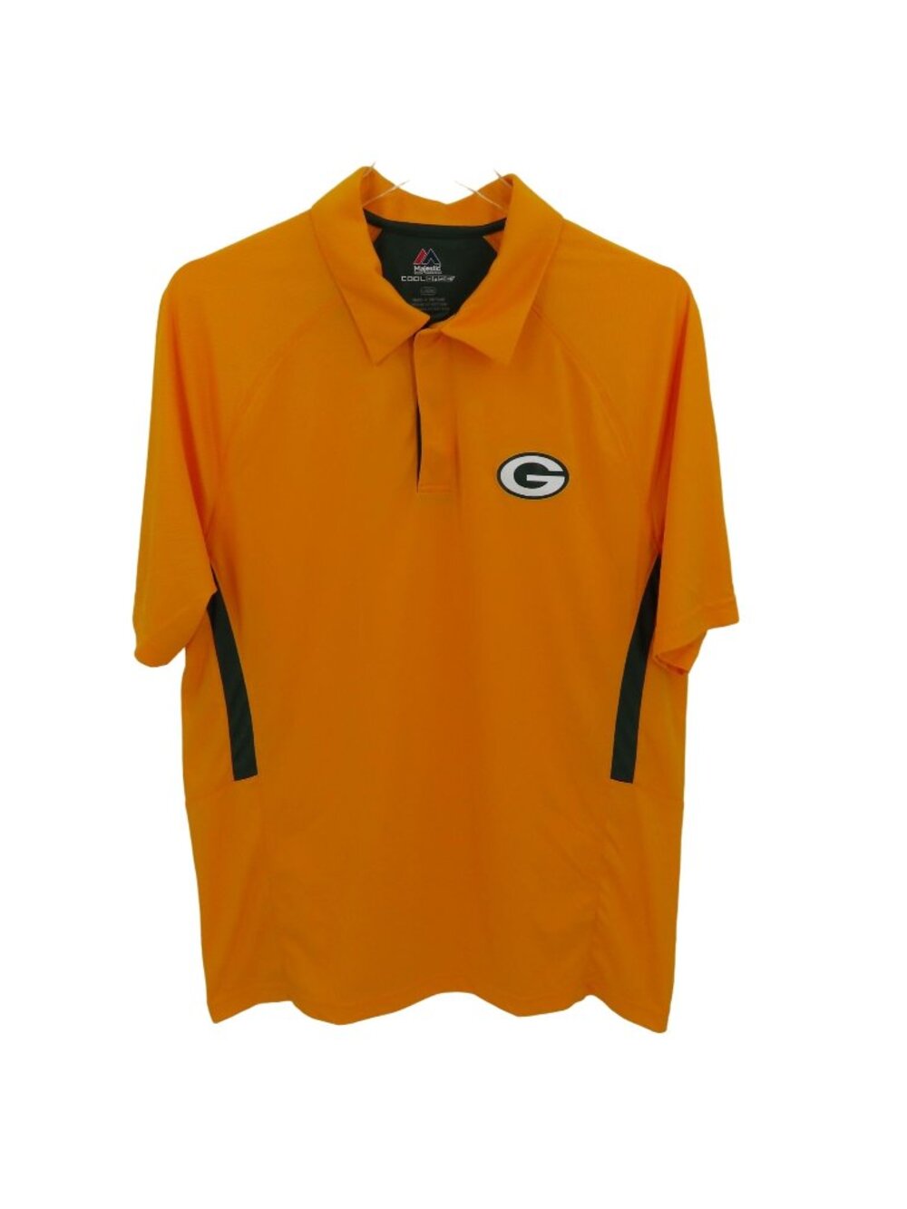 Majestic Mens Large Green Bay Packers Yellow Green Polo Shirt Cool Base Collared